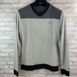 Travis Mathew Mens Gray Black Striped V-Neck Long Sleeve Top Size L